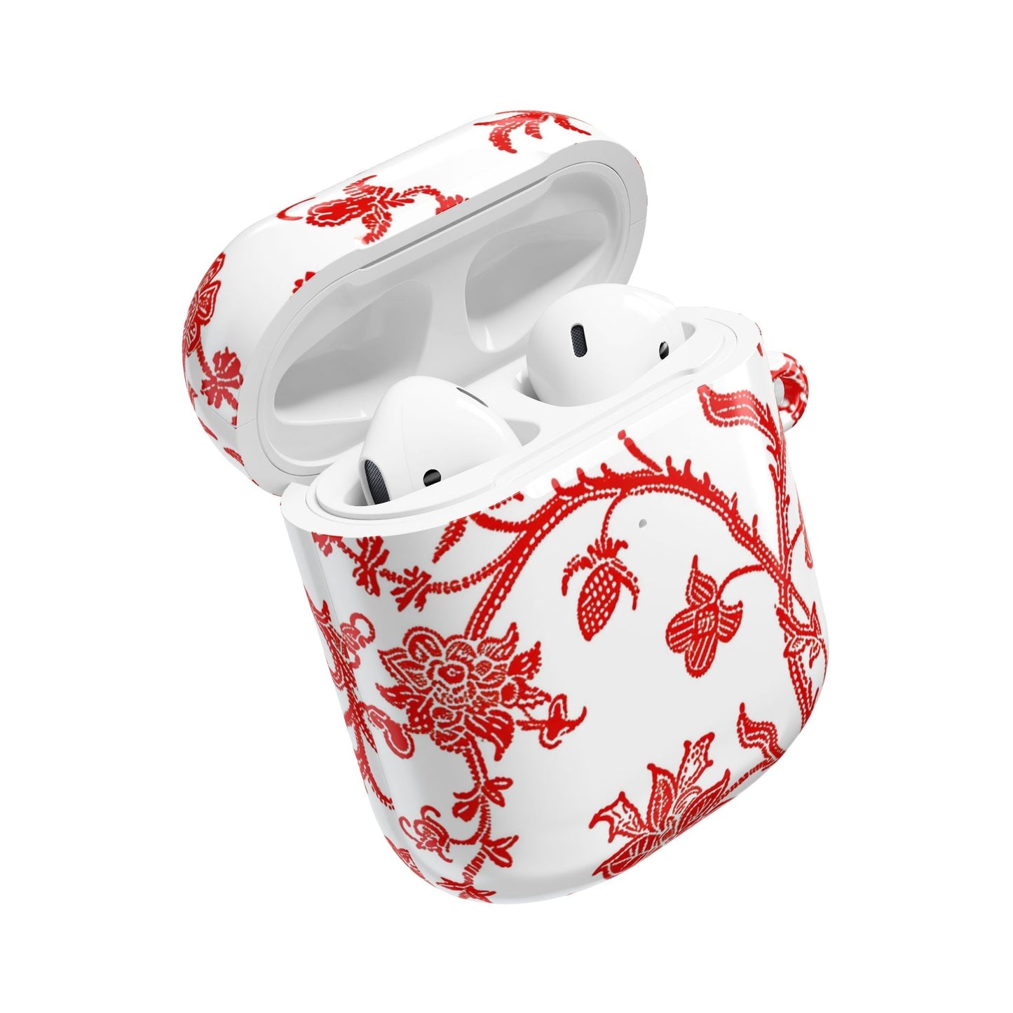 Red Chinoiserie Floral AirPod Case — Vintage - Inspired Protective Cover - DIGITAL X