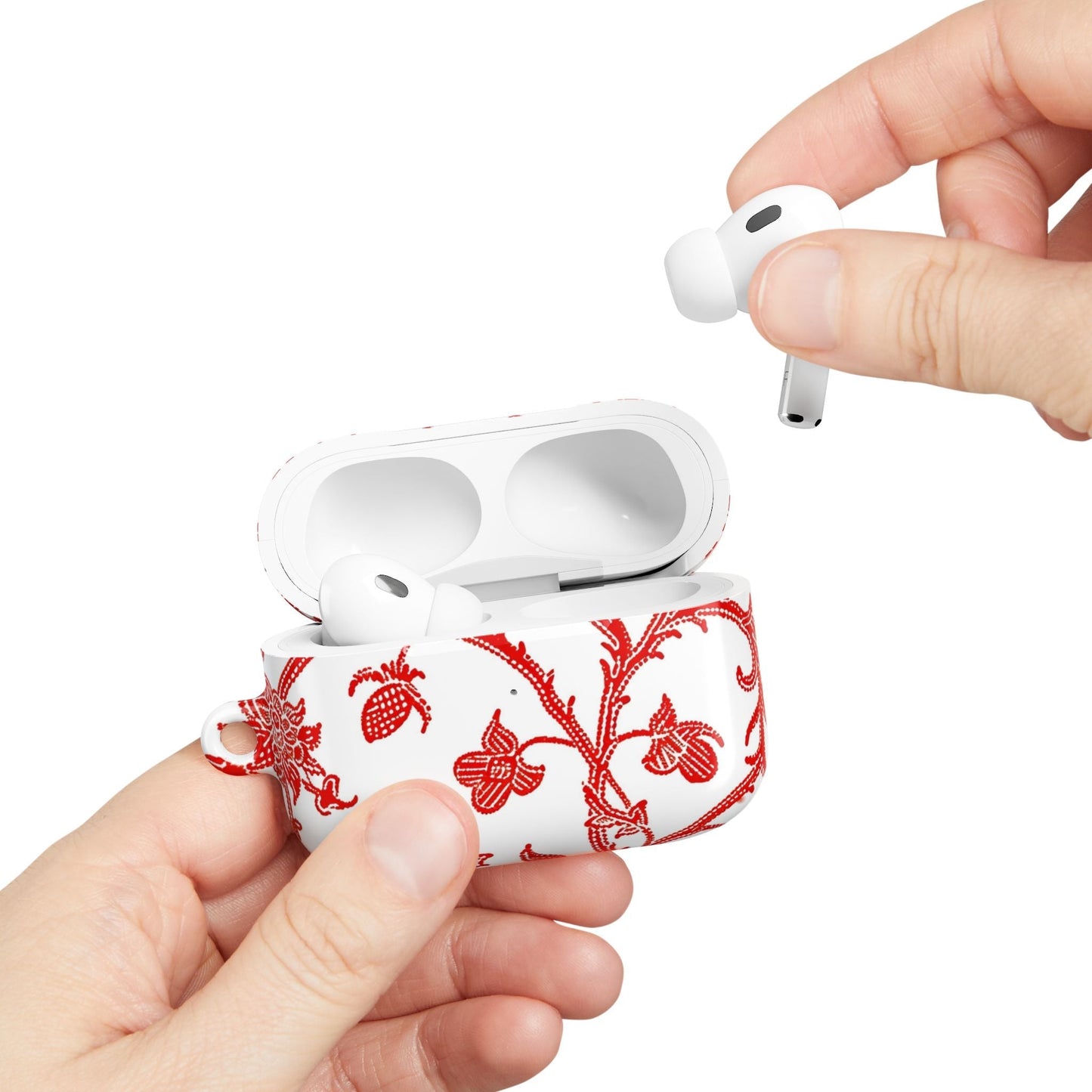 Red Chinoiserie Floral AirPod Case — Vintage - Inspired Protective Cover - DIGITAL X