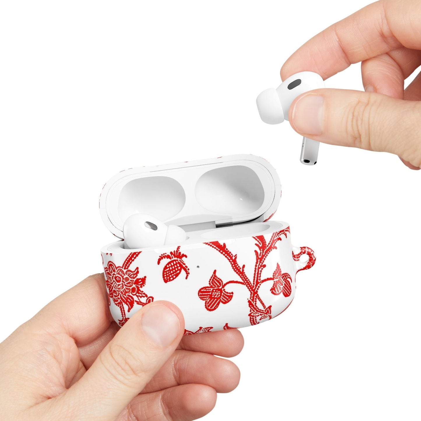 Red Chinoiserie Floral AirPod Case — Vintage - Inspired Protective Cover - DIGITAL X