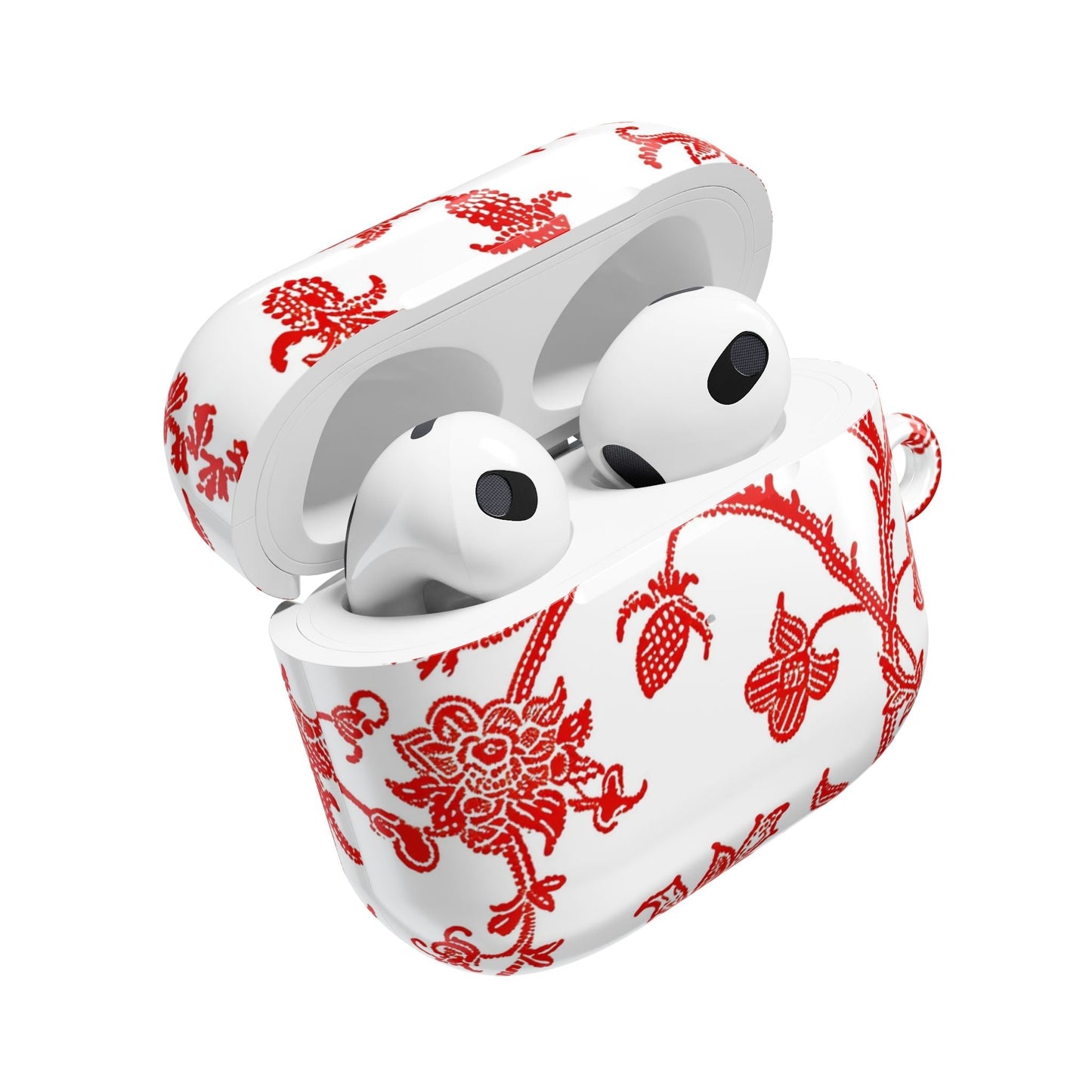 Red Chinoiserie Floral AirPod Case — Vintage - Inspired Protective Cover - DIGITAL X