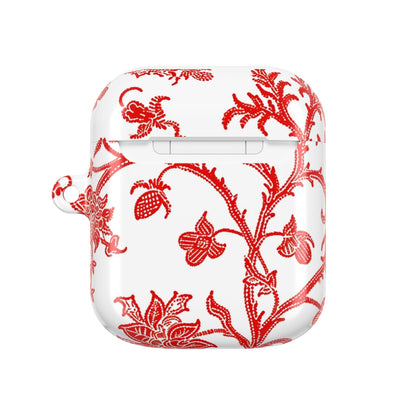 Red Chinoiserie Floral AirPod Case — Vintage - Inspired Protective Cover - DIGITAL X