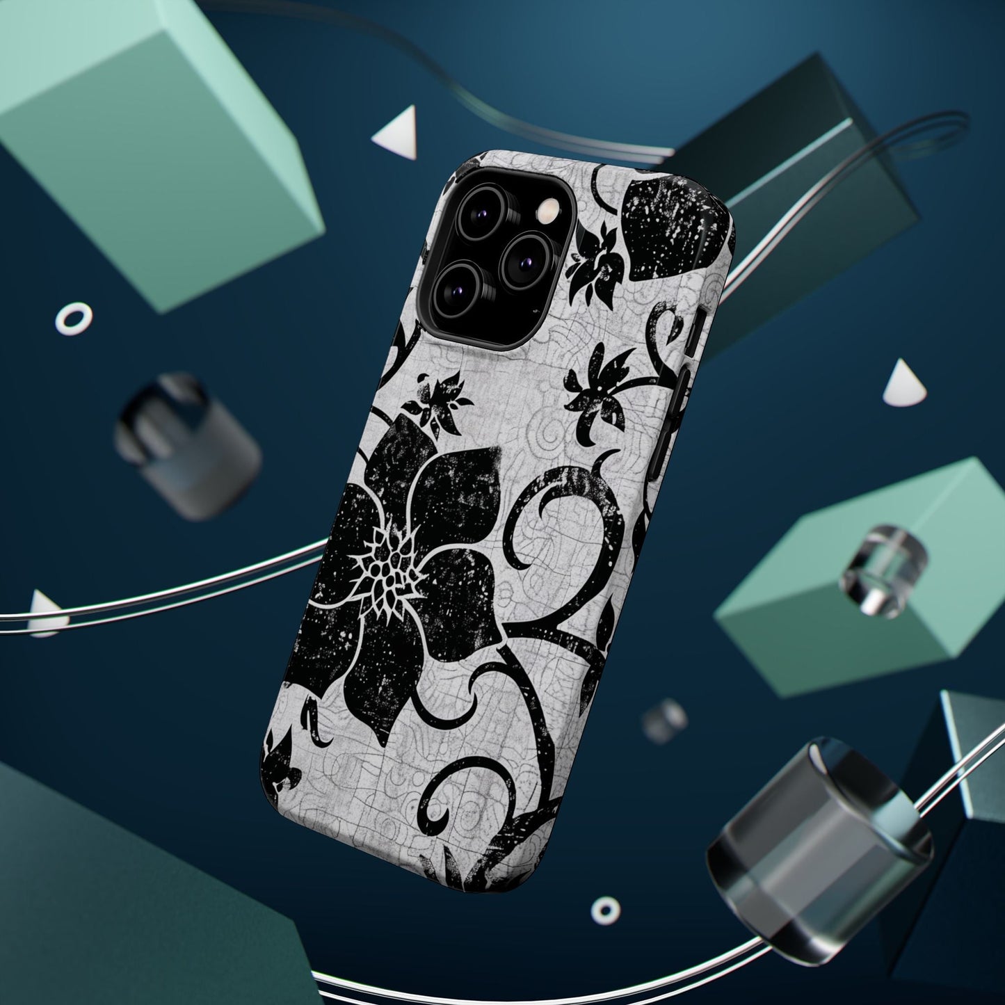 Vintage Black Floral Magnetic Impact - Resistant Phone Case - DIGITAL X