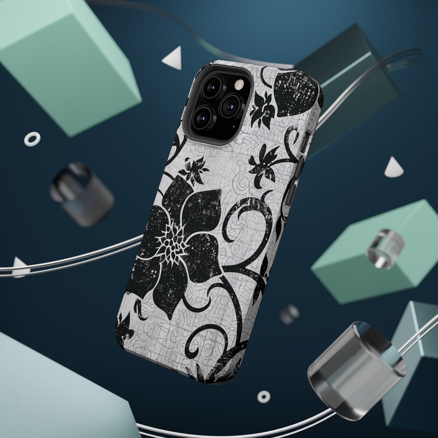 Vintage Black Floral Magnetic Impact - Resistant Phone Case - DIGITAL X